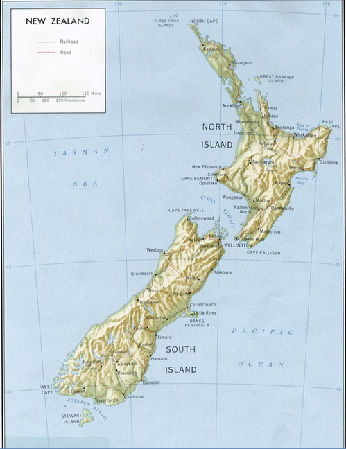 Cartina Politica E Fisica Nuova Zelanda